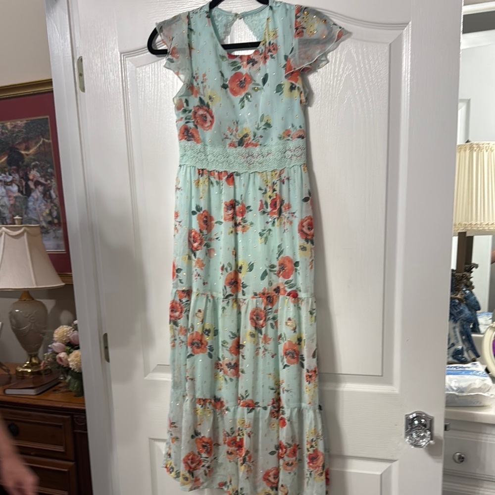 Xtraordinary Green Flutter Sleeve Maxi Dress for Weddings